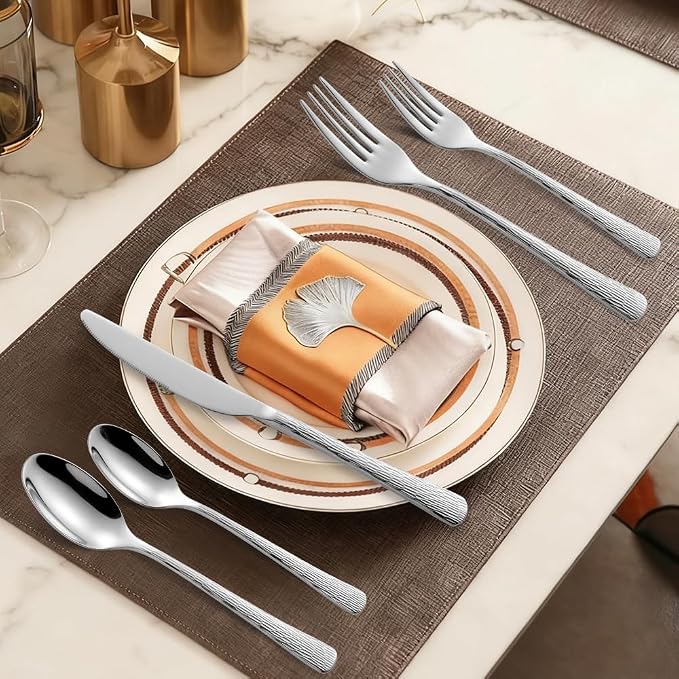 Black Hammered Silverware Set, Heavy Duty Flatware Set, 18/10 Stainless Steel - Image 2