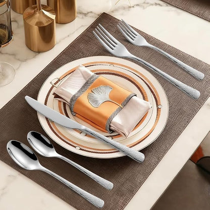 Black Hammered Silverware Set, Heavy Duty Flatware Set, 18/10 Stainless Steel - Image 2