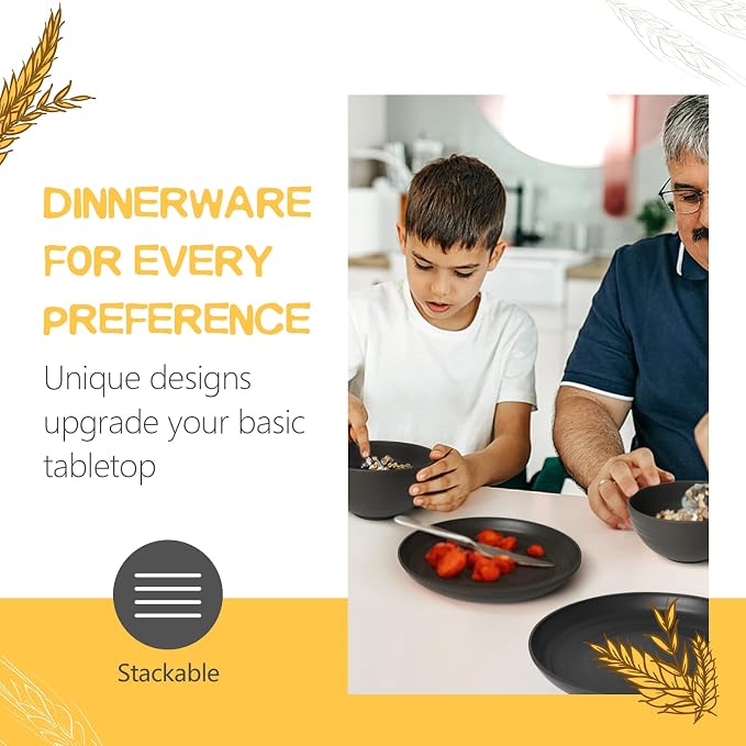 Teivio 32-Piece Kitchen Plastic Wheat Straw Dinnerware Set, Service - Image 3