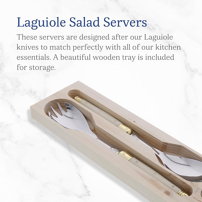 Jean Dubost Salad Servers, Ivory Handles - Image 2