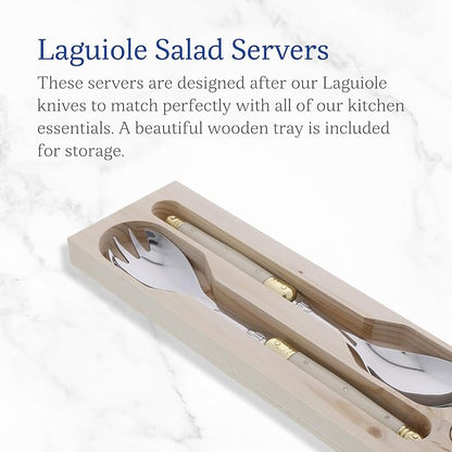 Jean Dubost Salad Servers, Ivory Handles - Image 2