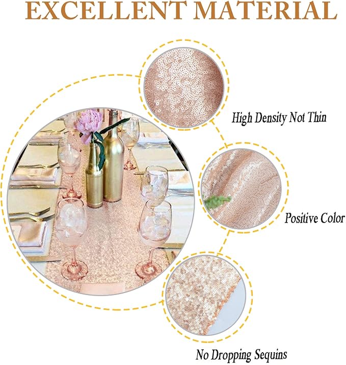 ShinyBeauty 12x72-Inch Rectangle-Champagne-Sequin Table Runner- - Image 3