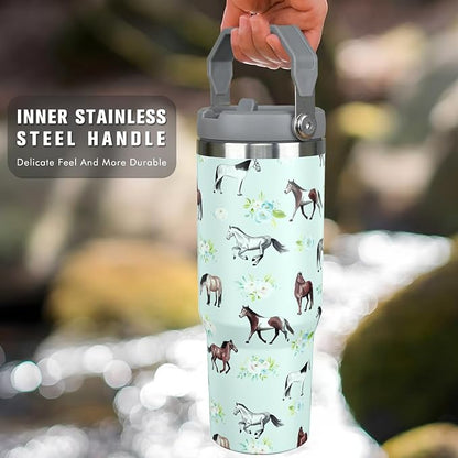30 oz Horse Tumbler with Handle and Flip Straw, Vacuum Insulated Water Bottle - Image 3