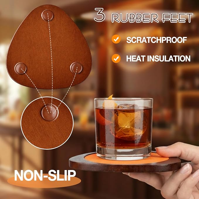 6 Pcs Mid Century Modern Coasters Wood Absorbent Coaster - Image 6