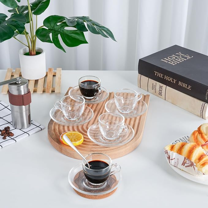 Glass Espresso Shot Cups with Saucers Set of 6, Dishwasher & Microwave Safe - Image 6