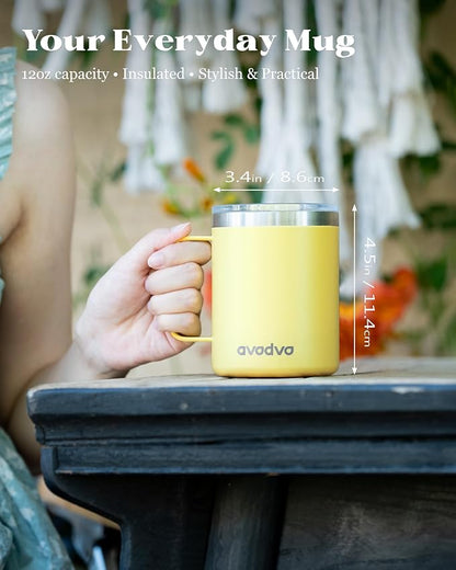 12oz Insulated Coffee Mug with Lid – Includes Two Lids, Stainless Steel Coffee - Image 4