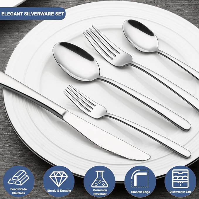 30-Piece Silverware Set for 6, Wildone Premium Stainless Steel Flatware Set - Image 3