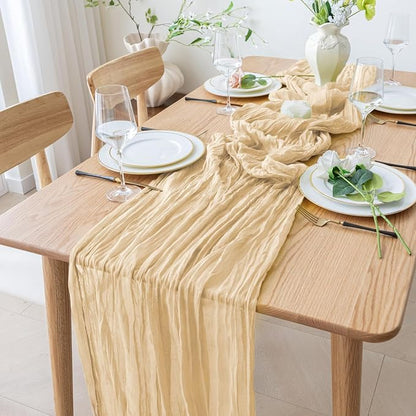 Cheesecloth Table Runner 10FT Sand Boho Gauze Rustic Sheer Table Runners | - Image 8