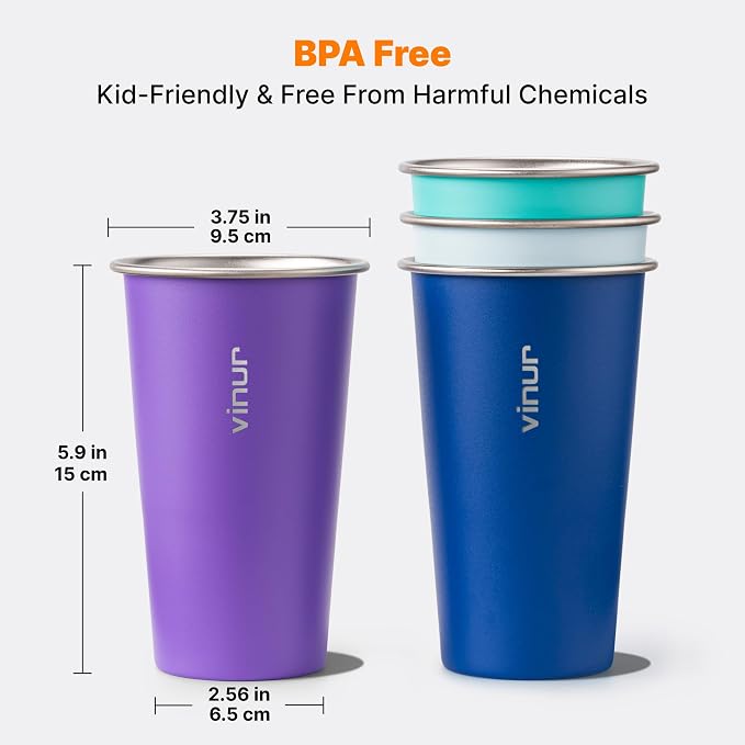 Stainless Steel Cups-20 oz Colorful Stackable Metal Drinking Glasses 4 Pcs | 20 - Image 5