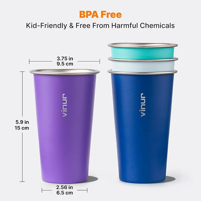 Stainless Steel Cups-20 oz Colorful Stackable Metal Drinking Glasses 4 Pcs | 20 - Image 5
