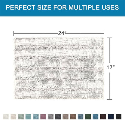 H.VERSAILTEX Bathroom Rugs Bath Rugs for Bathroom Non Slip Bath Mats Extra Thick Chenille Striped Rug 17" x 24" Absorbent Soft Shaggy Washable Dry Fast Bath Mats for Bath Room Floor - Ivory