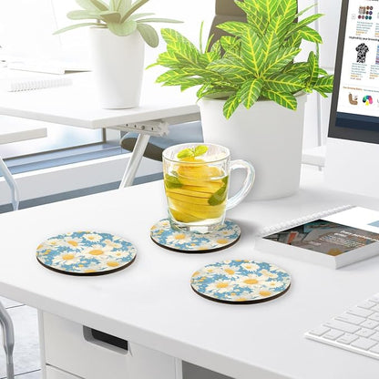 Polka Dots and Tender Chamomile Flowers Set of 4 Drink Coasters Heat Resistant - Image 7