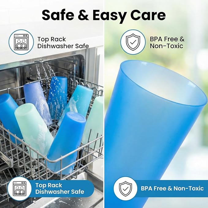 32 oz Plastic Cups Large Reusable set 8, Plastic Tumbler Blue Tone | Food Grade - Image 3