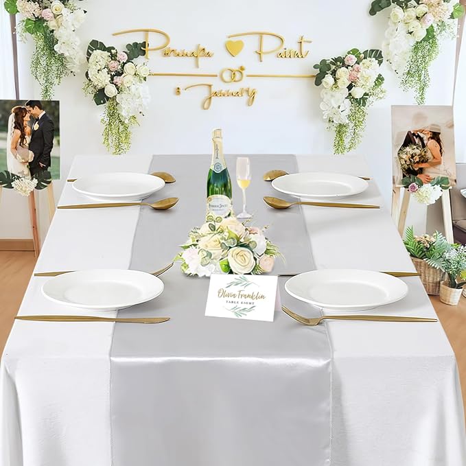 Silver Satin Table Runners 10 Pack 12x108 inch Silk Smooth Fabric | Bright - Image 2