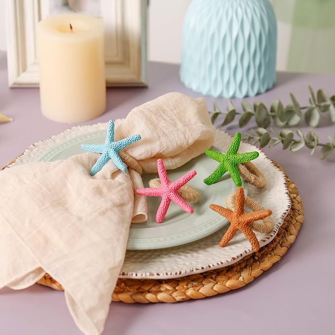 wonlex Summer Napkin Rings Set of 8, Faux Sea Star Napkin Ring - Image 3