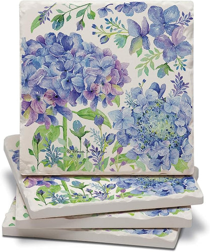 Thirstystone Beautiful Hydrangea 4 Pack Tumbled Tile Stone Coasters | 4" Square by CounterArt