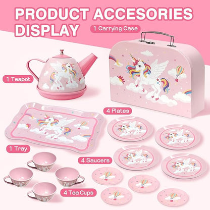 Tea Party Set for Little Girls, Pretend Tin Teapot Set - Image 3