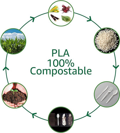 100% Compostable No Plastic Knives Plastic Forks Plastic Spoons Plastic Utensils, The Heavyweight Heavy Duty Flatware is Eco Friendly Products for Lounge Party Wedding BBQ Picnic Camping.