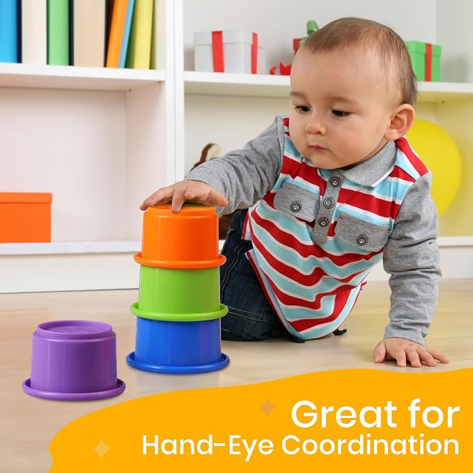 Stacking Cups Baby Toy Educational Cup Stacking Set 8-Pc Rainbow Stackable Cups - Image 7