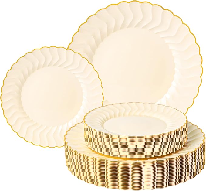 Lullaby 60PCS Light Yellow Scalloped Plastic Plates by LULLABY