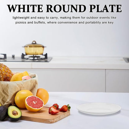White Melamine Dinner Plates round 201mm, Sturdy Plastic China Plates for Home and Commercial Use, Farmhouse Style Tableware for Bbq, Salad, Snack Serving
