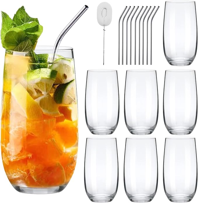 Highball Glasses Set of 4, Tall Drinking Glasses 18oz | Clear Cocktail Glass Cup by Ufrount