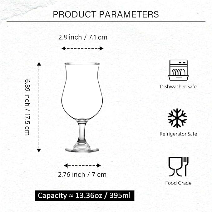 Hurricane Glasses Set of 6-13 Oz Milkshake Tall Cocktail Glasses - Image 2