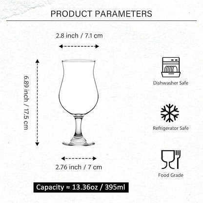 Hurricane Glasses Set of 6-13 Oz Milkshake Tall Cocktail Glasses - Image 2