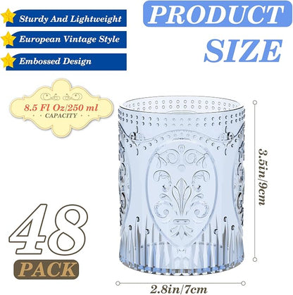 Qinyoung 48 Plastic Vintage Drinking Glasses 8.5oz Stemless Retro Embossed Wine - Image 2