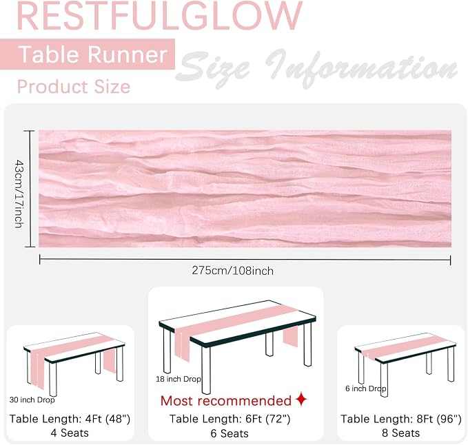 10 Pack Pink Cheesecloth Table Runner 17 x 108 Inch | Boho Gauze Fabric - Image 4