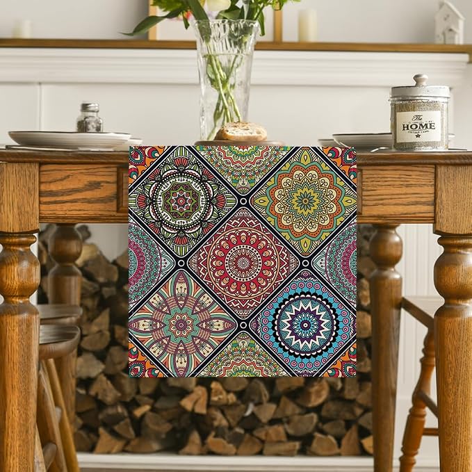 Artoid Mode Boho Bohemia Style Table Runner, Vintage Rustic Farmhouse Kitchen - Image 2