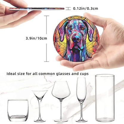 Great Dane Stained Dog Breed Glass Art Leather Drinks Coasters - Image 3