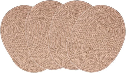 Braided Placemats Set of 4 Cotton Fabric Oval Table Mats Non Slip Washable 16 * 12 inch Oval Place Mats, 4 Pack Jute Woven Placemats