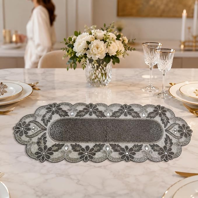 Handmade Beaded Table Runner 13 x 36 Inch, Decorative Dining Table Accent - Image 7