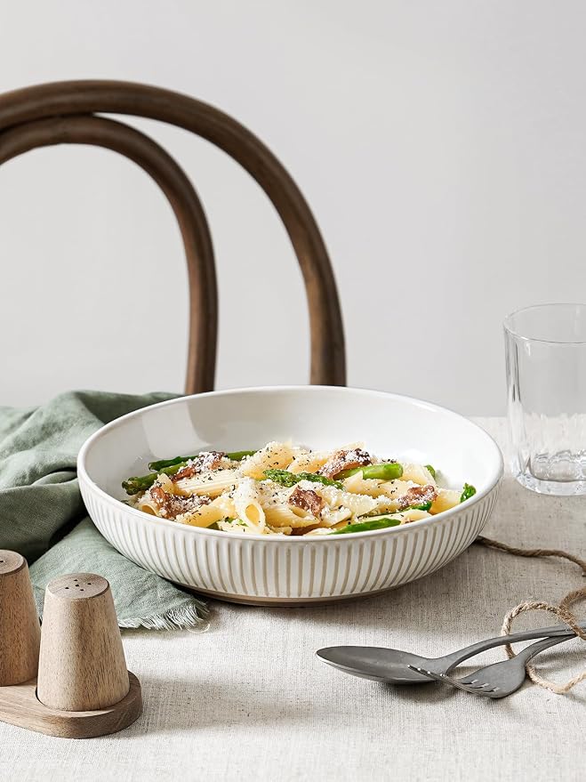 LE TAUCI Pasta Bowls 46oz, Large Salad Bowl, Ceramic Embossment Stoneware - Image 2