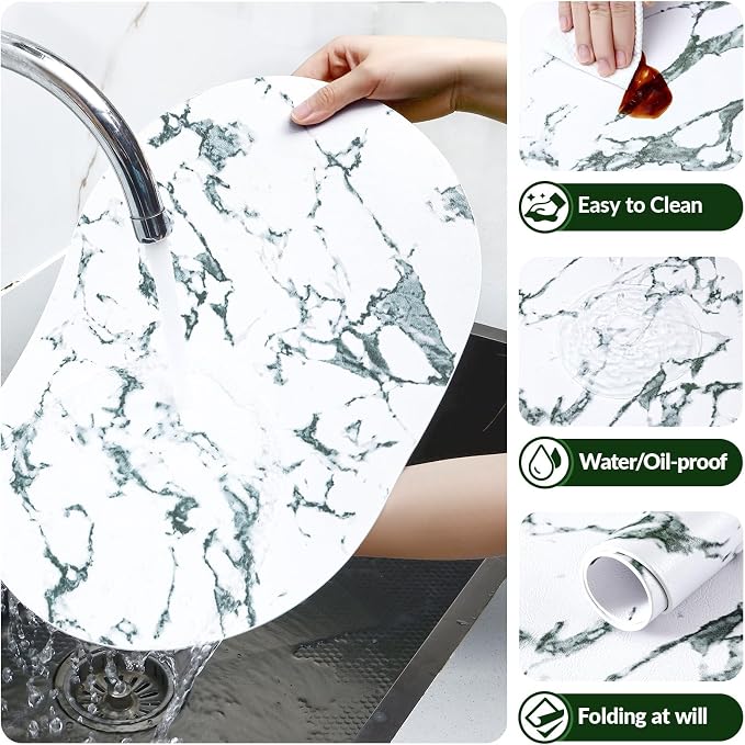 Placemats Set of 4, 11.8 x 17 Inch, Marble | Heat Resistant Oval Faux Leather - Image 5