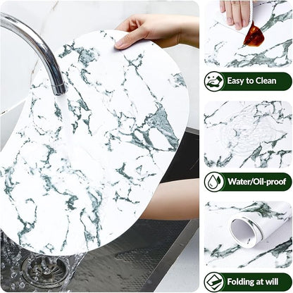 Placemats Set of 4, 11.8 x 17 Inch, Marble | Heat Resistant Oval Faux Leather - Image 5