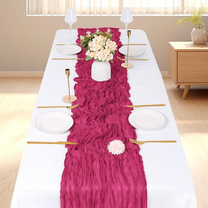 3 Pack Hot Pink Cheesecloth Table Runner, 17 x 108 inch, Semi Sheer Boho Cheese - Image 2