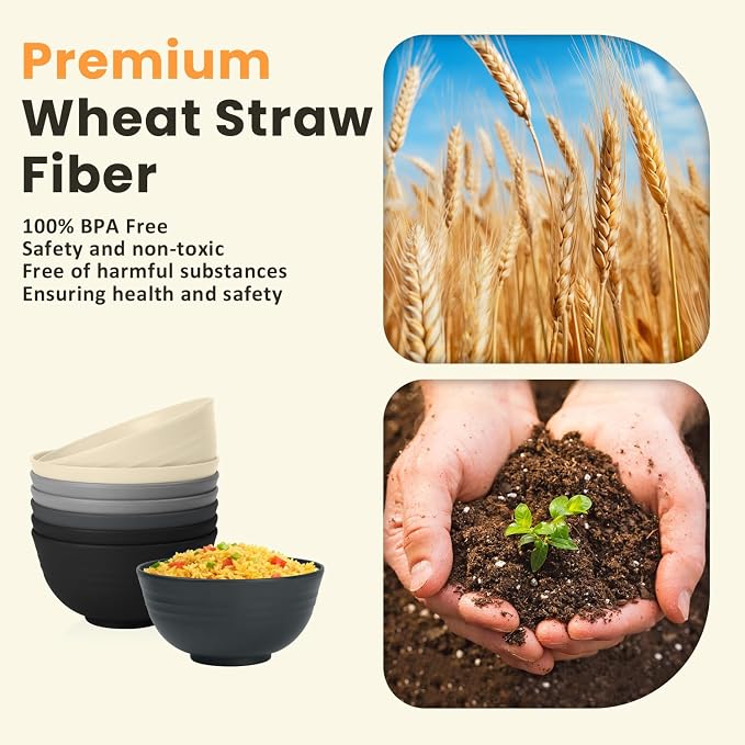 Premium Wheat Straw Bowls 8 PCS Unbreakable Bowl - Image 3