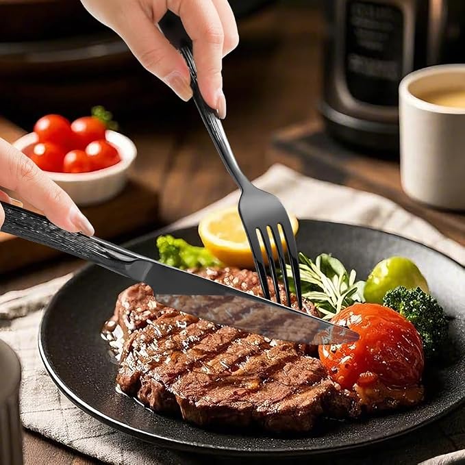 Black Hammered Silverware Set, Heavy Duty Flatware Set, 18/0 Stainless Steel - Image 9