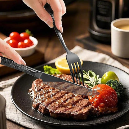 Black Hammered Silverware Set, Heavy Duty Flatware Set, 18/0 Stainless Steel - Image 9