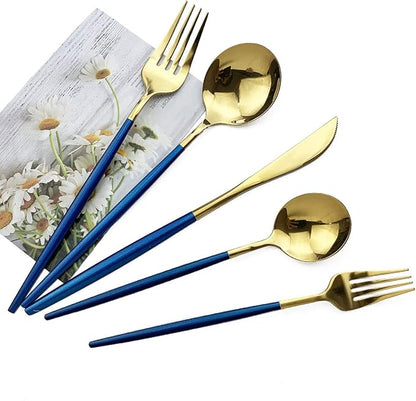 Blue Gold Silverware Set, JASHII 30-Piece Stainless Steel Satin Finish Flatware - Image 3