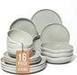 Plates and Bowls Sets, 16 Pieces Dinnerware Set for 4 with Pasta Bowls, Handmade Dishes Set, Chip Resistant Dishware Sets, Microwave Safe Dinner Set, Designed for Interactive Meals, Gray Green
