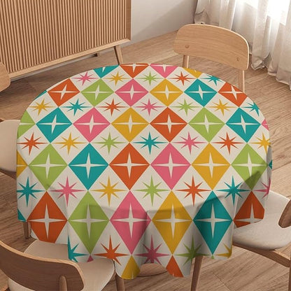Abstract Geometric Round Tablecloth, Mid Century Retro Abstract Vintage Tablecloth for Home Party Dining Room Kitchen Decor 36Inch(90cm)