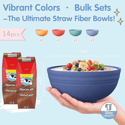 Quatish 14 PCS Unbreakable Cereal Bowls, Dishwasher & Microwave Safe Wheat - Image 4