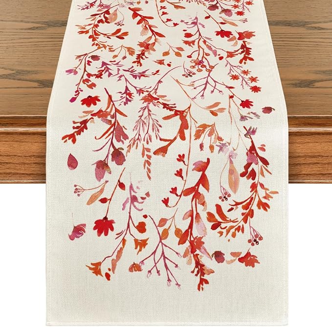 Artoid Mode Floral Leaves Table Runner, Wild Flowers Seasonal Kitchen Dining by ArtoidMode
