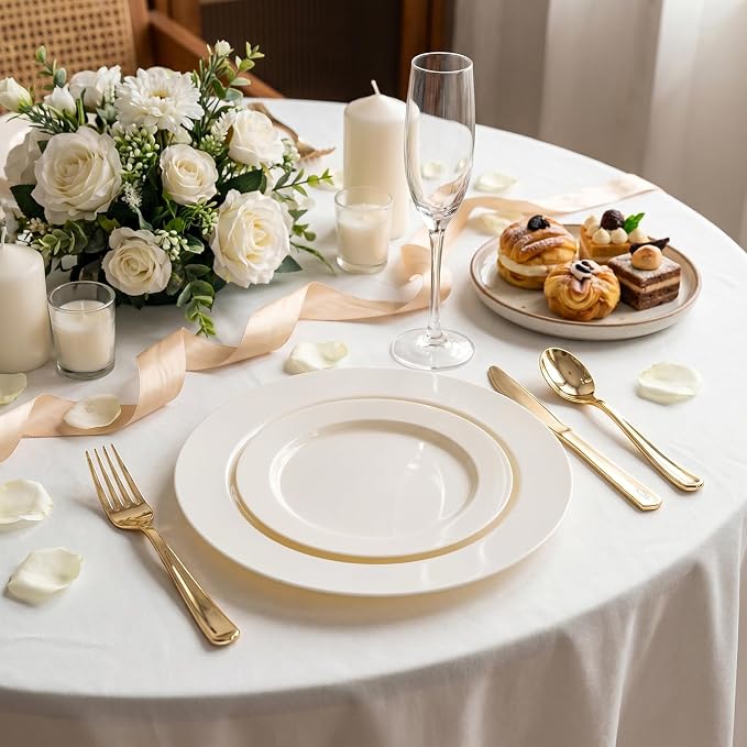 102 Pcs Ivory Plastic Plates, Disposable Party Plates Include 51 Ivory Dinner - Image 8
