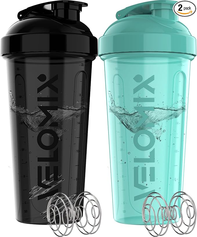 VELOMIX 2 Pack 28oz Protein Shaker Bottle, Leak Proof Shaker Cups by VELOMIX