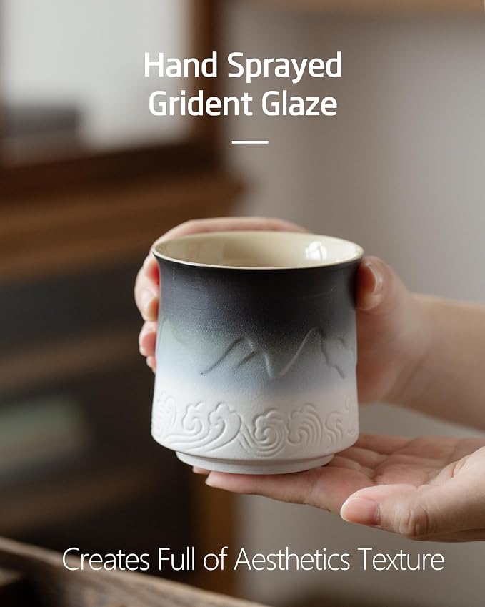 ZENS Japanese Tea Cup Set of 4, 8 oz Gradient Embossed Ceramic Japan Tea Cups - Image 6