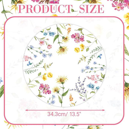 50 PCS Disposable Floral Paper Placemats - Watercolor Wildflower Round Placemat Spring Summer Table Mats for Home Kitchen Dinner Table Dining Party Decoration